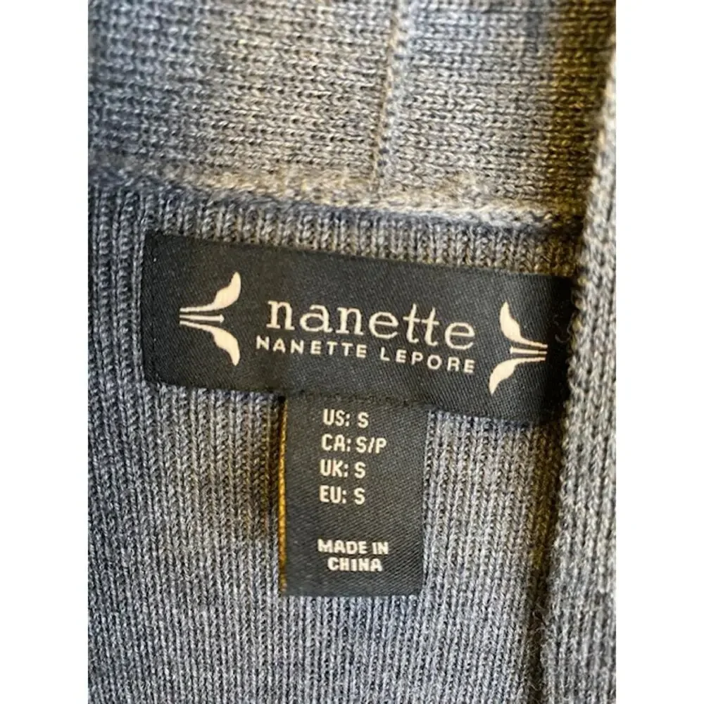 NANETTE LEPORE Sweater Vest SMALL Long Duster Merino Blend Side‎ Zipper Charcoal